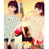 Wave the dots layers of lotus leaf sleeves chiffon shirt