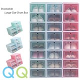 QQ Colourful Plastic Storage Box Shoes with Flip Transparent Drawer Case Kotak Kasut Household DIY Divider Organizer Stackable Tidy Save Space