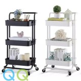 QQ 3 Tiers Space Saver Shelves Kitchen Trolley Rack with Handle Multifunction Home Kitchen Storage Organizer Rack Cart Office Shelves Book Shelving Toys 