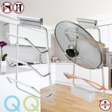QQ 3-Layers Space Aluminum No Drill Hole Kitchen Cabinet Door Mount Pot Pan Cover Lid Holder Rack Organizer Wall Hanging Storage Kitchen Space Saver
