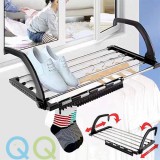 QQ Multi-function Folding Shoes Towel Drying Rack Stainless Steel Clothes Hanging Racks With Clips for Balcony Windowsill