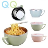 QQ Double Layer Korean Style Instant Noodle Bowl Noodle Cup Children's Stainless Steel Bowl with Handle 900ml Cawan Maggie