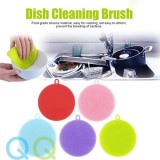 QQ Double Sided Food-Grade Round Antibacterial Silicone Sponge Dish Scrubber Dishwashing Cleaning Brush Sponge Scrubber Kitchen Cleaning Tools