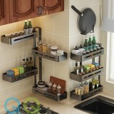 QQ Kitchen Shelf Corner Rotation Seasoning Rack Aluminum Alloy Bathroom Multi-layer Shelf without Hole Wall Hanging Rotary Storage